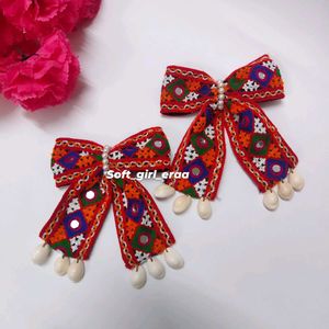 Embroidered Bow Hair Clips