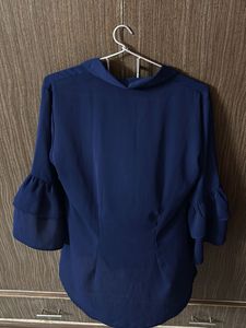 Blue Ruffle Sleeve Blouse