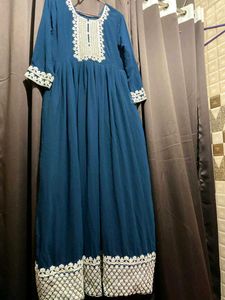 Blue Embroidery Long Gown