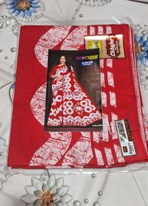 Red &amp; White Batik Saree