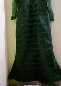 Green Full Sequence Gown Long Sleeves