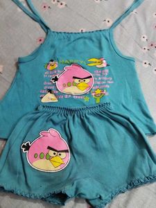 Daily Wear Cyan Blue Baba Dress With Open Knot