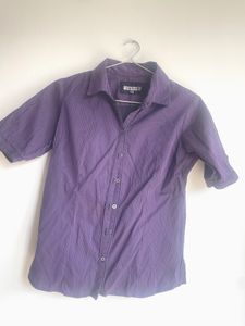 Purple Striped Short Sleeve Button-Down