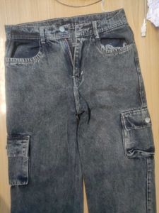 Black Charcoal Cargo Jeans