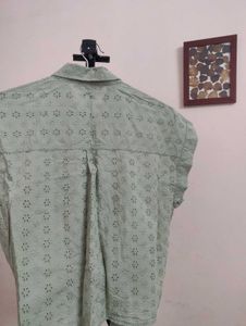 Teal green tie up shirt