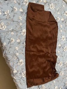 Brown Satin Blouse With Wrap Skirt