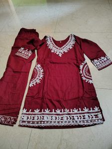 Maroon Embroidered Kurta Set Beautiful New Size 38