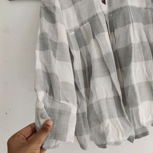 White And Grey Checked Women&#39;s Crop Top