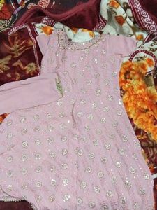 Pink Embroidered Kurta Sharara Set