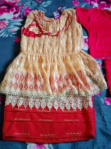 Girls&#39; Party Dress - Red &amp; Beige