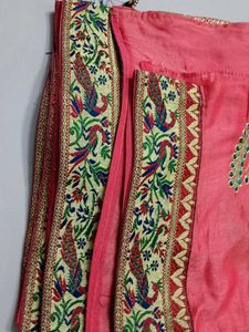 Pink &amp; Green Embroidered Saree