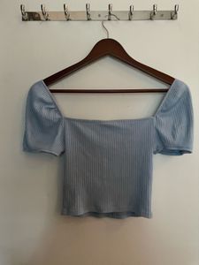 Cute Blue Puff Sleeve Top