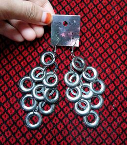 Trendy Silver Ring Chain Chandelier Earrings