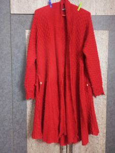 Red Knit Long Sweater Shrug