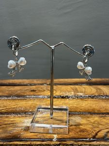 Pearl &amp; Crystal Bow Drop Earrings