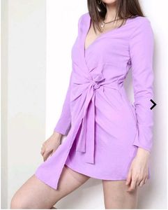 Party Mini Length Full Sleeve Textured Wrap Dress