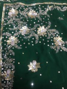 Party Wear Green Zari Work Saree