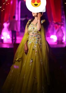 Lime Colour Engagement Lehenga