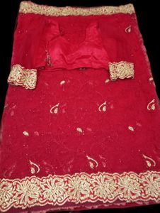 red colour soft net saree