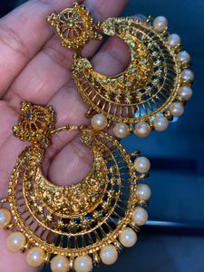 Elegant Gold &amp; Pearl Chandbali Earrings