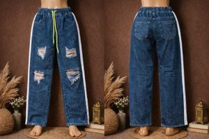 Ripped Wide Leg Jeans with Stripes