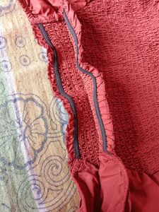 Brown Smocked Off-Shoulder Top