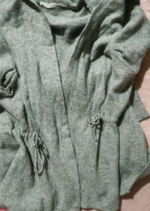 Gray Knit Hooded Cardigan
