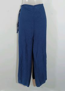 Navy Blue Plain Front Knot Wide Leg Pant(Women)