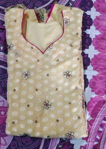 Cream And Pink Stiched Kurti