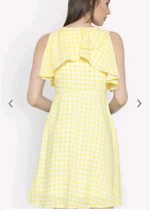Yellow &amp; White Checked Fit and Flare Dres