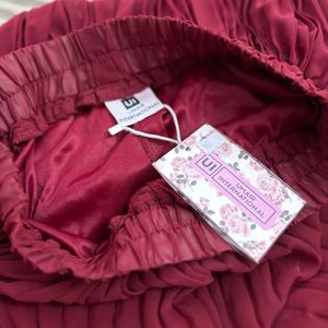 Maroon Pleated Skater Skirt