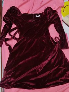 Burgundy Velvet Off-Shoulder Dress