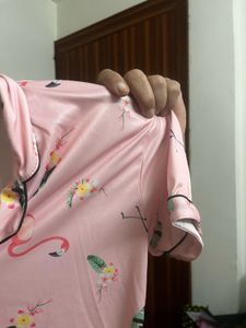 Pink Flamingo Print Night Suit Set