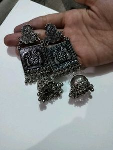 Silver Oxidized Jhumka Earrings