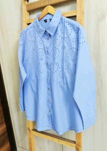 Eyelet Detail Blue Shirt size-46-48