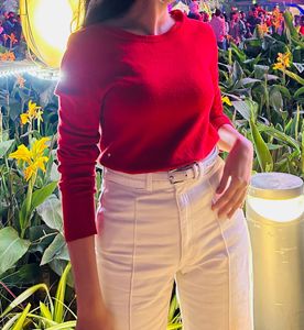 Red Long Sleeve Knit Top