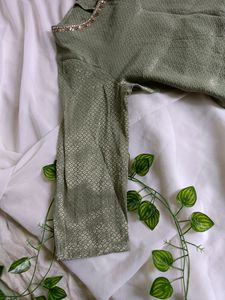 Olive Green Embellished Kurta Set