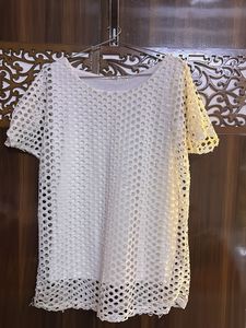 White Crochet Style Tunic Top