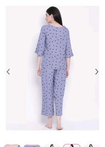 Clovia Women Purple &amp; Black Printed Night Suit