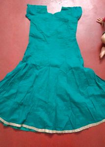 Teal &amp; Gold Embroidered Anarkali Kurti