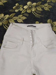 High-Waisted White Jeans