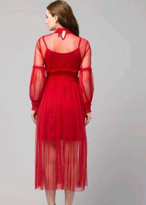 Red Sheer Sleeve Dress
