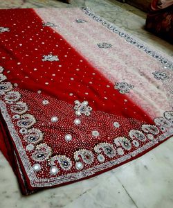 Red and creame Saree with heavy work ✨😍 #Saree