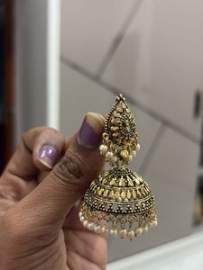 Big Golden butta Jhumka Earrings
