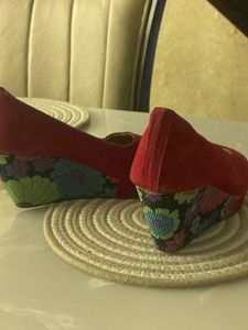 Red Floral Wedge Heels