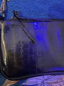 Black Faux Croc Shoulder Bag
