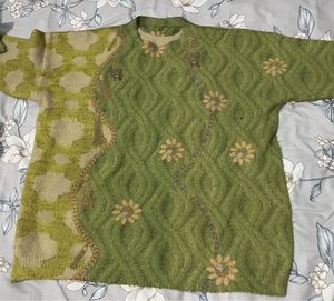 Green Floral Knit Sweater