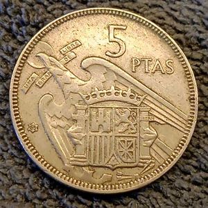 1957 Spain 5 Pesetas Coin