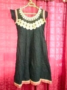 Black Cotton Anarkali Kurti