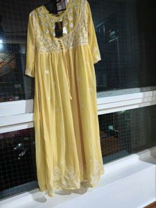 Yellow Embroidered chikankari Anarkali Dress